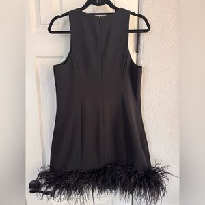 Chelsea28 Black Sleeveless Sheath Dress With Ostrich Feather Hem Trim.